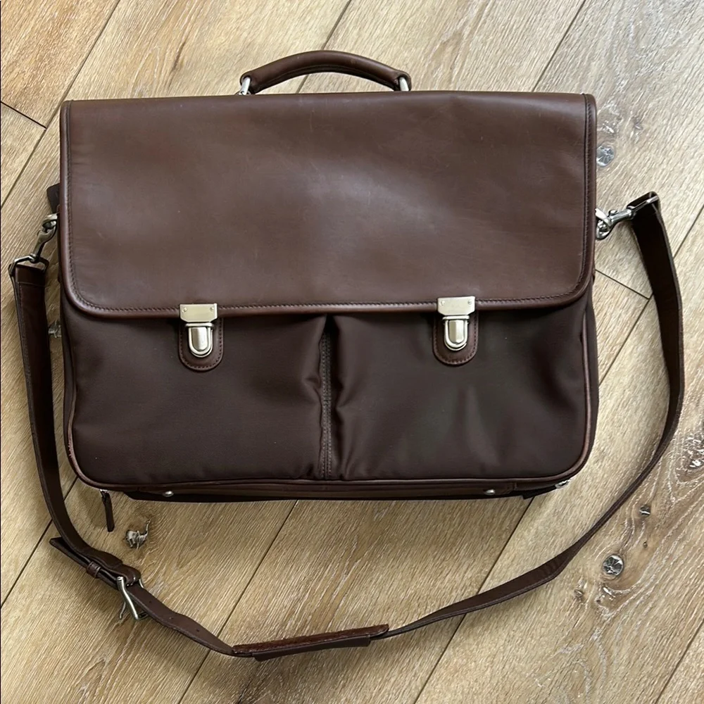 COACH Vintage Brown Classic Leather & Nylon Briefcase Messenger Bag #5113